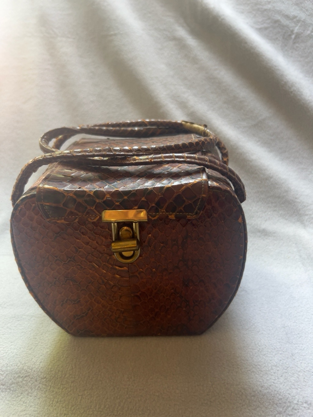 Vintage Genuine Snakeskin Box Purse Brown Exotic Leather Handbag